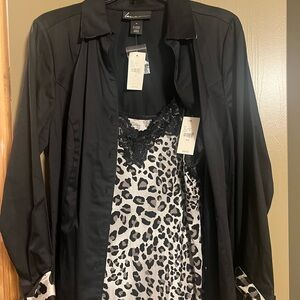 Lane Bryant Black Blouse with Leopard Print Cami